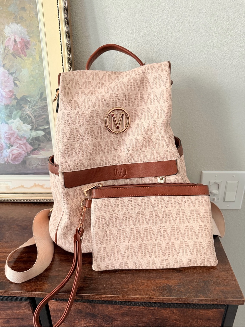 Marco polo Blush Pink Monogram Backpack with Wristlet